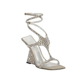Diamante Ankle Strap Wedged Heel Sandals